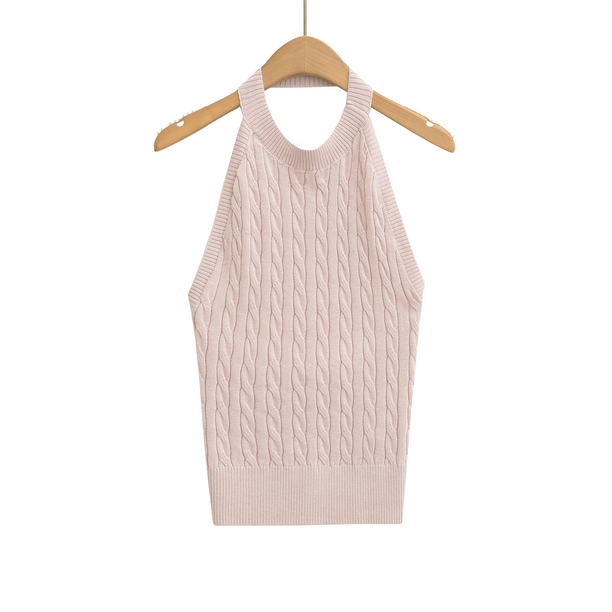 Sexy Backless Cable Knit Fitted Halter Top