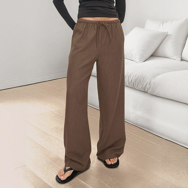 Women's Casual Solid Straight Leg Pants with Elastic Drawstring Waist