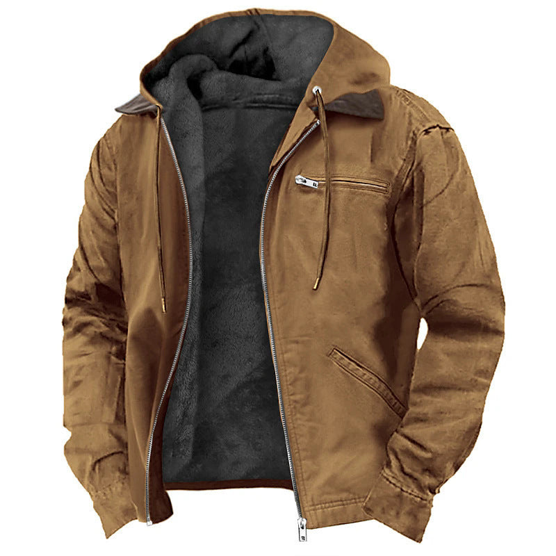 Casual Cotton Jacket with Fleece Lining and Zipper Pockets