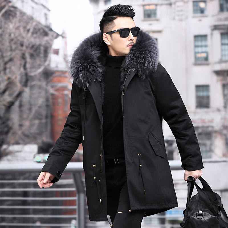 Men's Fur-Hooded Mid-Length Parka Coat | District Hurd Limited