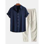 Men's Stand Collar Slim Fit Linen-Cotton Suit Set