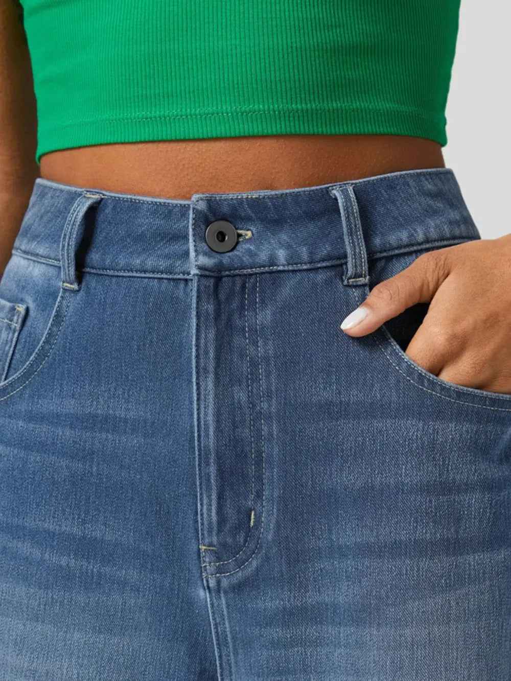 Women's High Rise Rolled Hem Straight Leg Jeans | District Hurd Limited