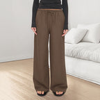 Women's Casual Solid Straight Leg Pants with Elastic Drawstring Waist