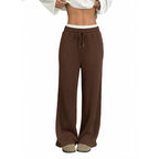 Women's Western Casual High Waist Drawstring Wide Leg Pants with Color Block Splice Design