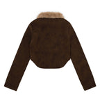 Zippered Lapel with Detachable Fur Collar Jacket