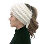 New Ponytail Beanie Women Stretch Knitted Crochet Beanies Winter Hats For Women Hats Cap Warm Lady Messy Bun Wholesale