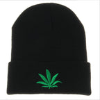 Men Women Winter Hip Hop Punk Black Weed Leaf Beanie Hats Knitting Woolen Cap Skullies