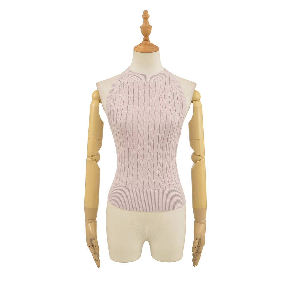Sexy Backless Cable Knit Fitted Halter Top