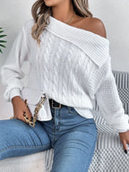 Cable-Knit One Shoulder Long Sleeve Sweater