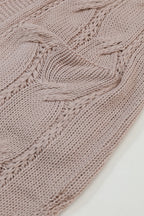 Ribbed Trim Eyelet Cable Knit Cardigan