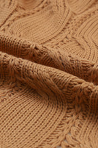 Ribbed Trim Eyelet Cable Knit Cardigan