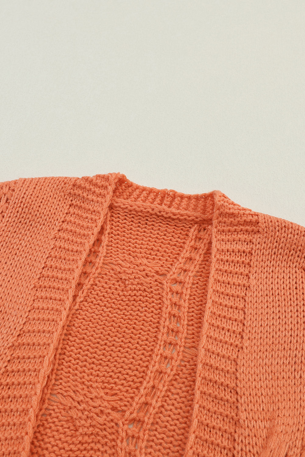 Ribbed Trim Eyelet Cable Knit Cardigan