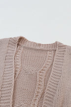 Ribbed Trim Eyelet Cable Knit Cardigan