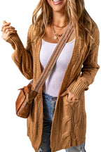 Ribbed Trim Eyelet Cable Knit Cardigan