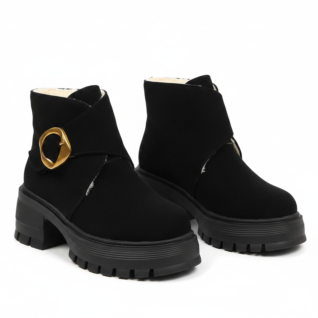 Women's Faux Suede Over-the-Knee Boots with Chunky Heel & Belt Buckle | District Hurd Limited