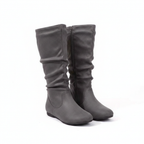 Women's Pleated Leather Flat Mid-Calf Boots with Side Zip | District Hurd Limited