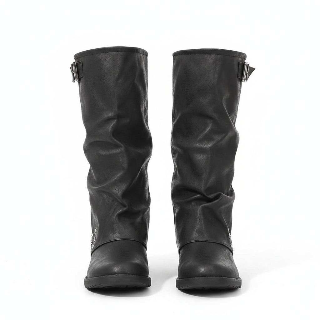 Women's Pleated Mid-Calf Western Boots with Tassel & Copper Buckle | District Hurd Limited