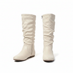 Women's Pleated Leather Flat Mid-Calf Boots with Side Zip | District Hurd Limited