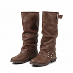 Women's Pleated Mid-Calf Western Boots with Tassel & Copper Buckle | District Hurd Limited